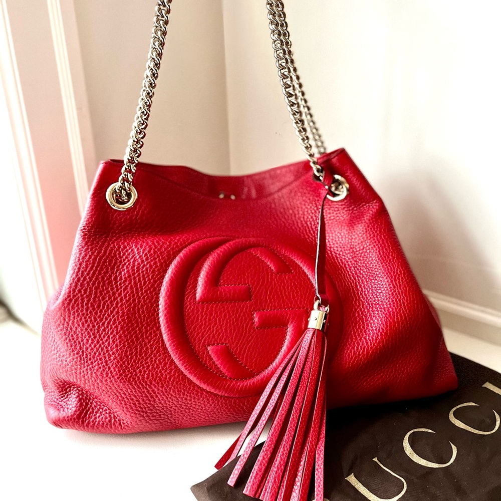 Gucci Leather Soho Tote Bag in Red